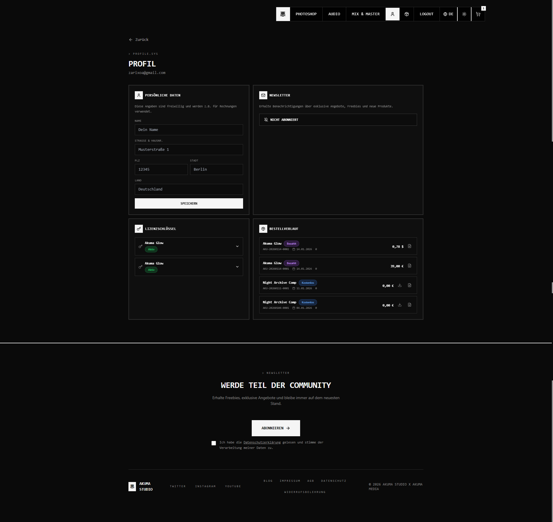 Akuma Plugin Studio Profilseite