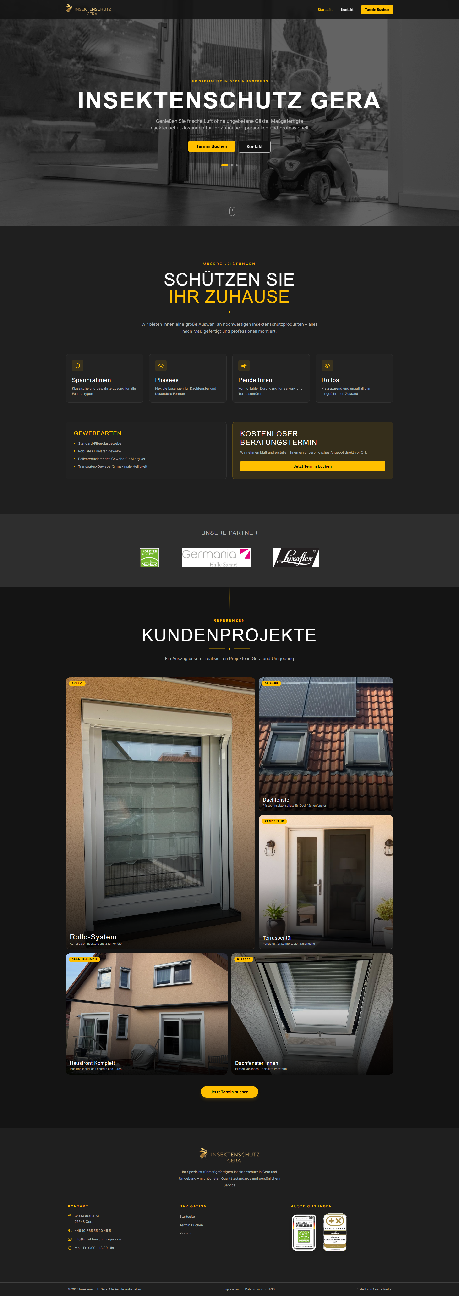 Insektenschutz Gera Website mit automatisiertem Buchungskalender